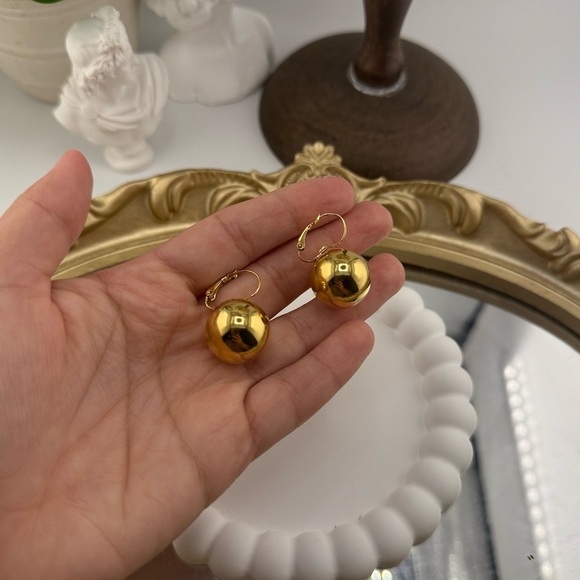 Classic Gold Ball Drop Earrings – Stainless Steel PVD Gold Plated - Picture 8 of 9